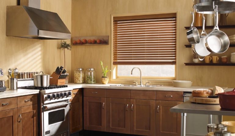 Indianapolis kitchen faux wood blinds.